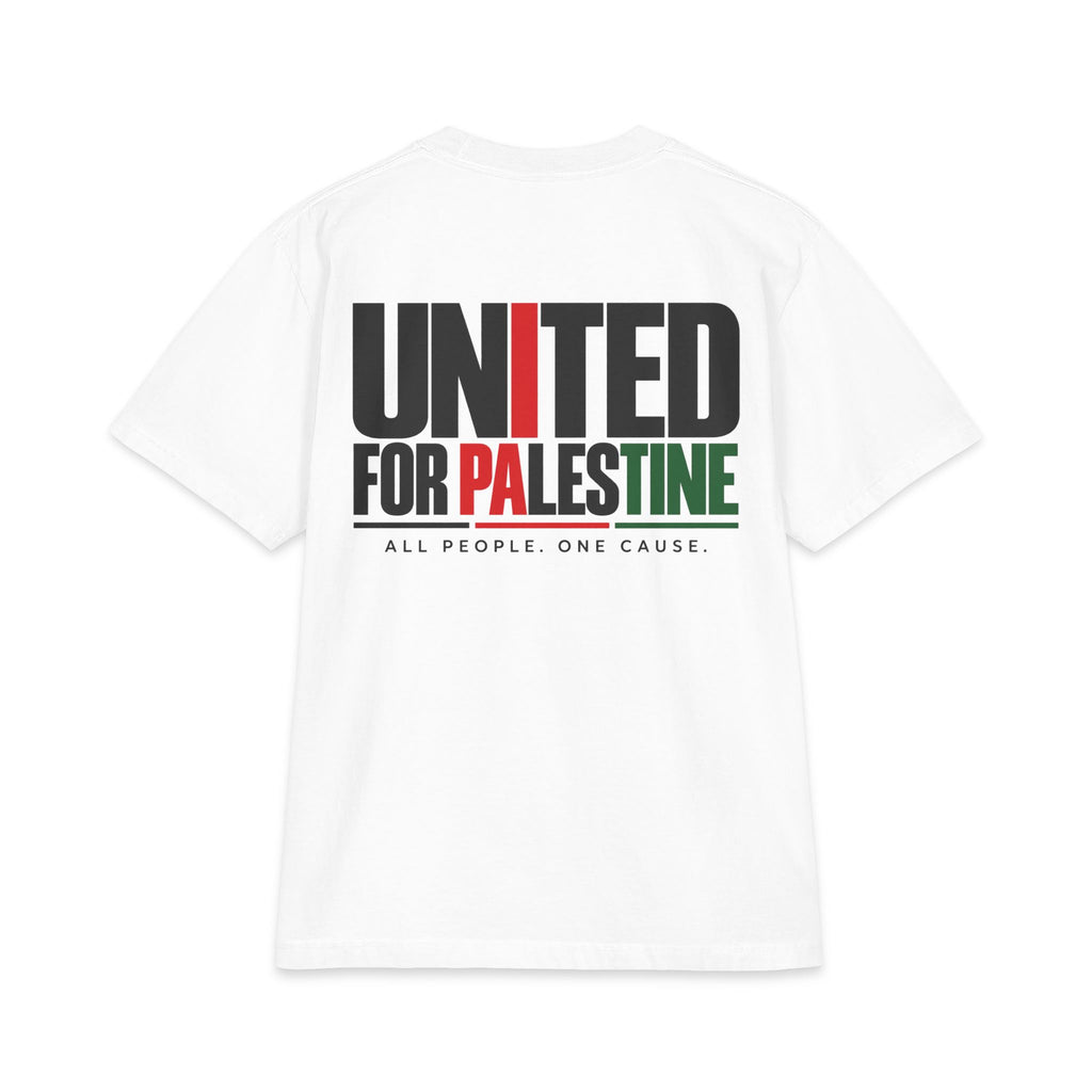 Muslim By Nature United For Palestine t-shirt back print reading United For Palestine, All People One Cause