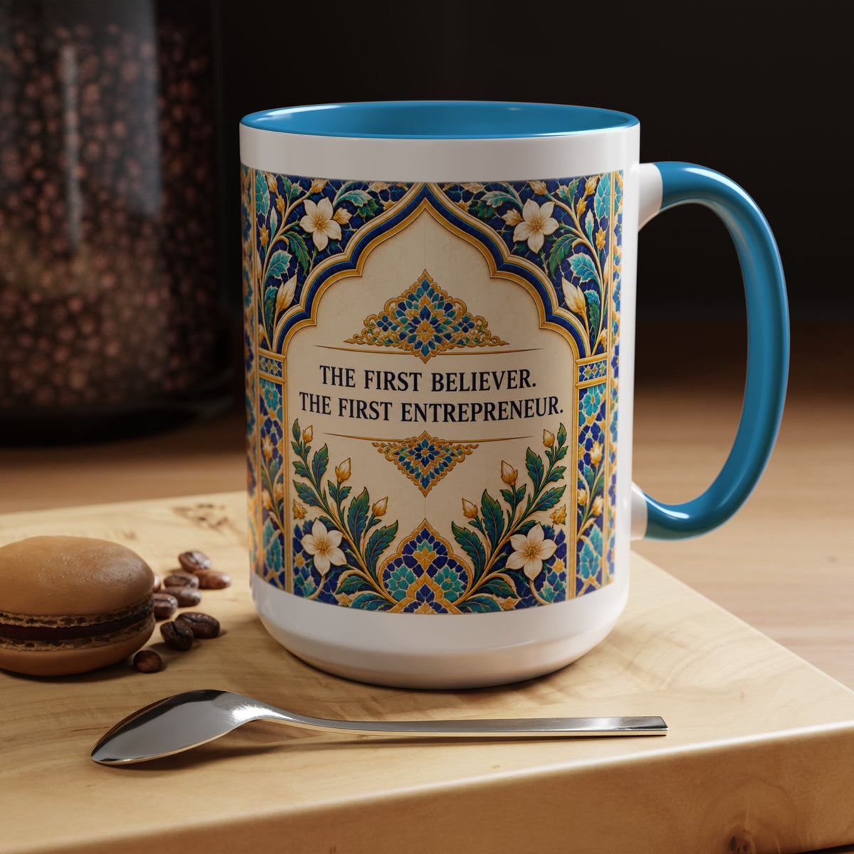 Muslim By Nature™ LEGACIES №01 Khadijah (RA) 15oz mug with blue and teal vintage tilework design – image 16 of 16