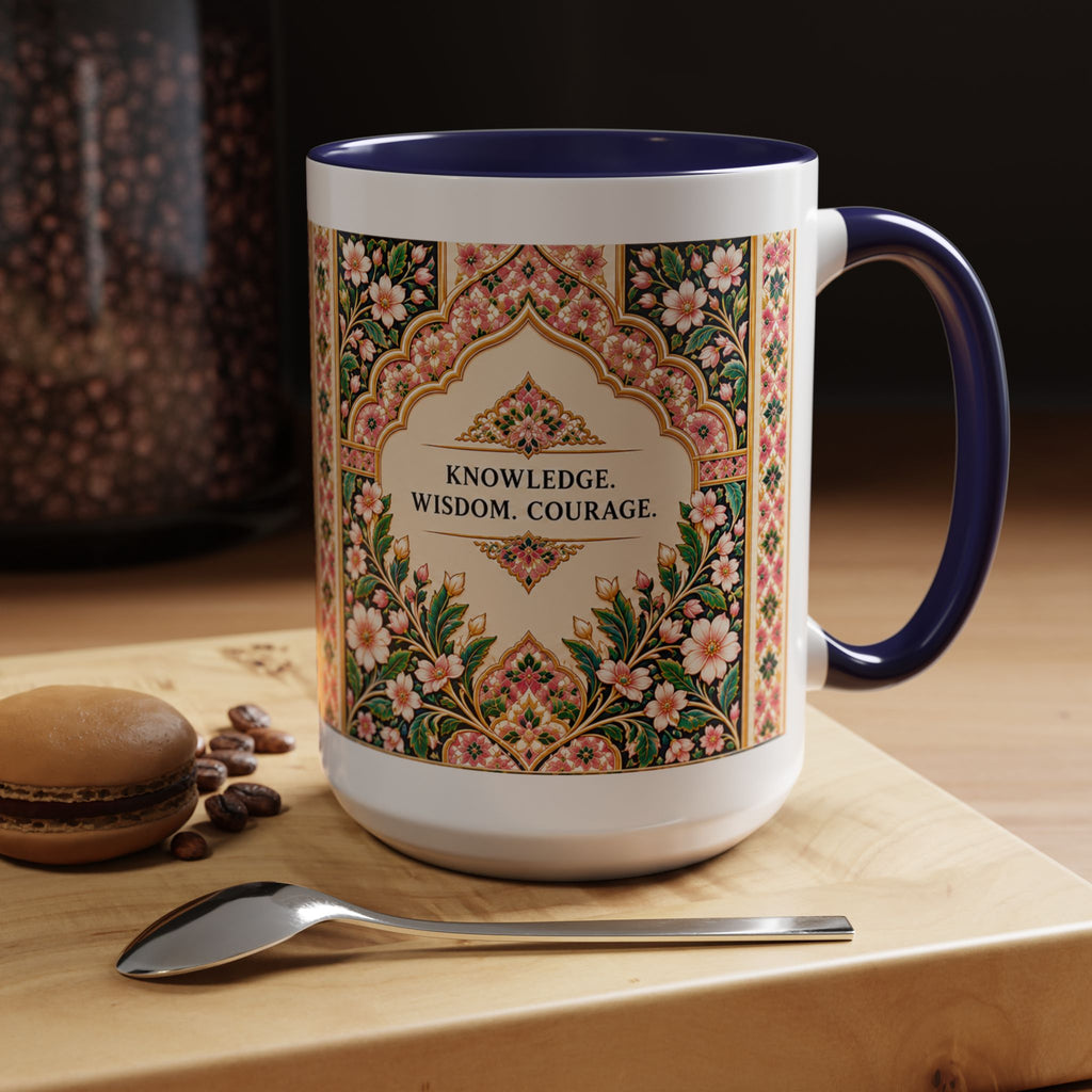Muslim By Nature™ LEGACIES №02 Aisha (RA) 15oz mug with amber and emerald vintage manuscript design – image 10 of 16
