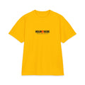 Muslim By Nature United For Palestine t-shirt in gold, front print reading Muslim By Nature Peace and Justice