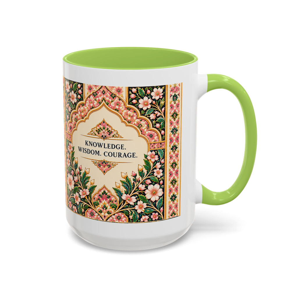 Muslim By Nature™ LEGACIES №02 Aisha (RA) 15oz mug with amber and emerald vintage manuscript design – image 5 of 16