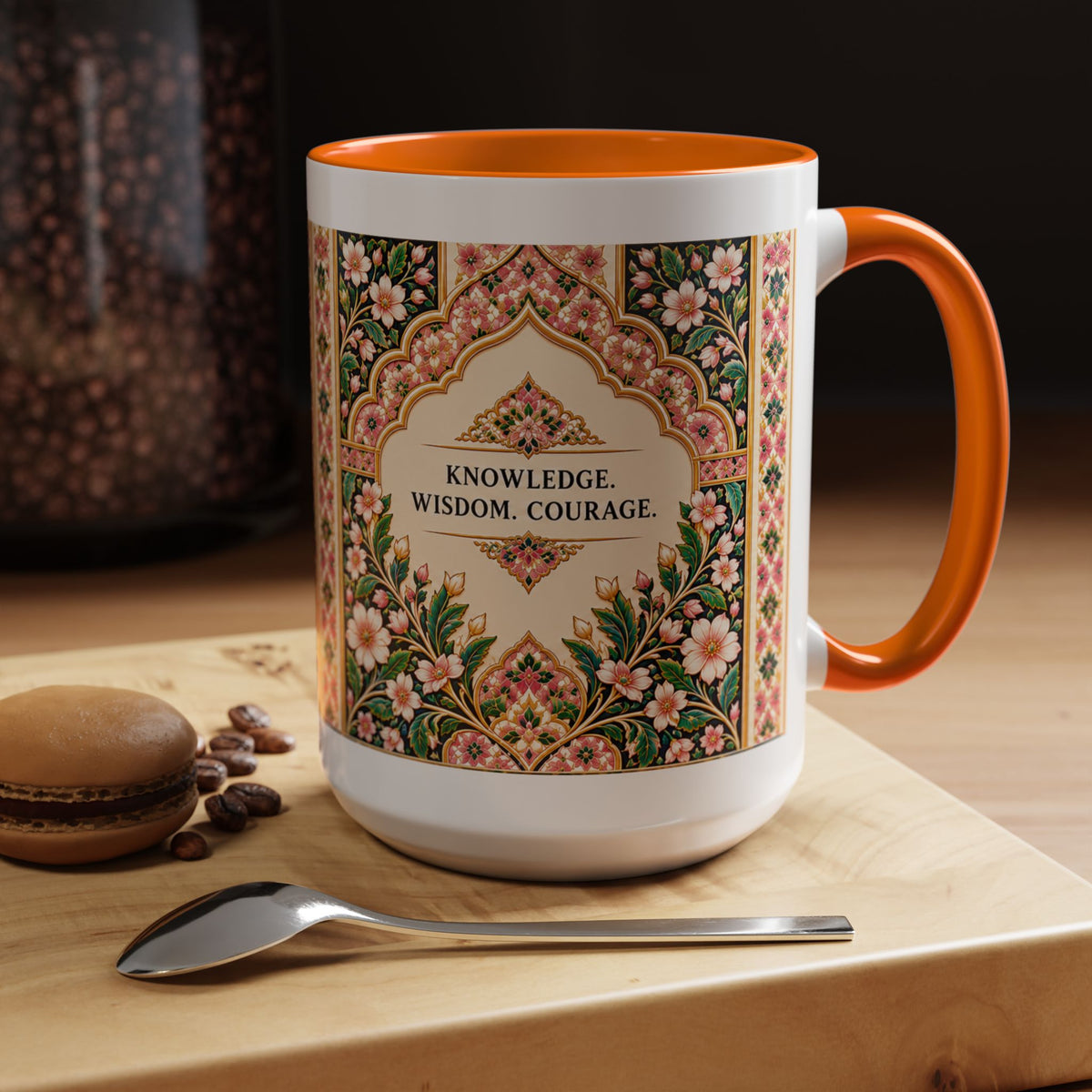 Muslim By Nature™ LEGACIES №02 Aisha (RA) 15oz mug with amber and emerald vintage manuscript design – image 16 of 16