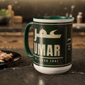 Muslim By Nature™ LEGACIES: MEN №02 Umar (RA) 15oz mug – forest green wrap with Kufic Arabic name and UMAR in cream – image 1 of 3
