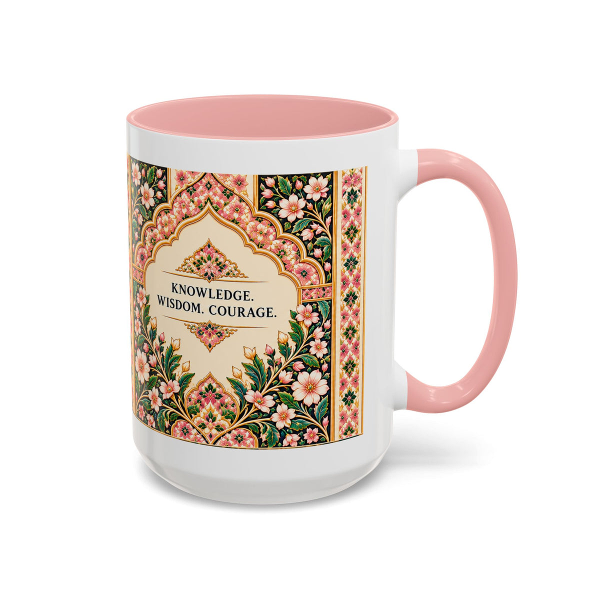 Muslim By Nature™ LEGACIES №02 Aisha (RA) 15oz mug with amber and emerald vintage manuscript design – image 3 of 16