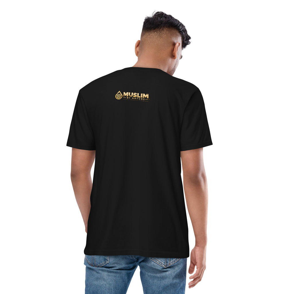 Muslim By Nature™ GRAFTER Builder T-shirt in Black, gold and black construction-themed Grafter design – back view