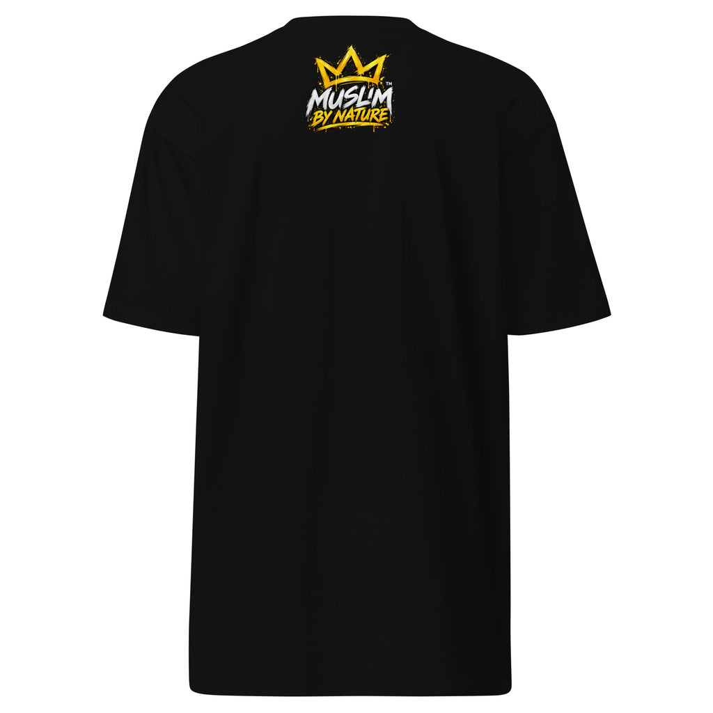 Muslim By Nature™ GYM RAT Crown T-shirt in Black, gold and white graffiti-crown Gym Rat design – back view