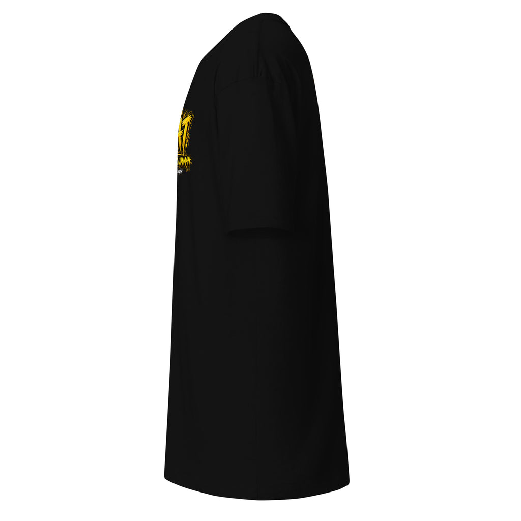 Muslim By Nature™ GYM RAT Crown T-shirt in Black, gold and white graffiti-crown Gym Rat design – left side
