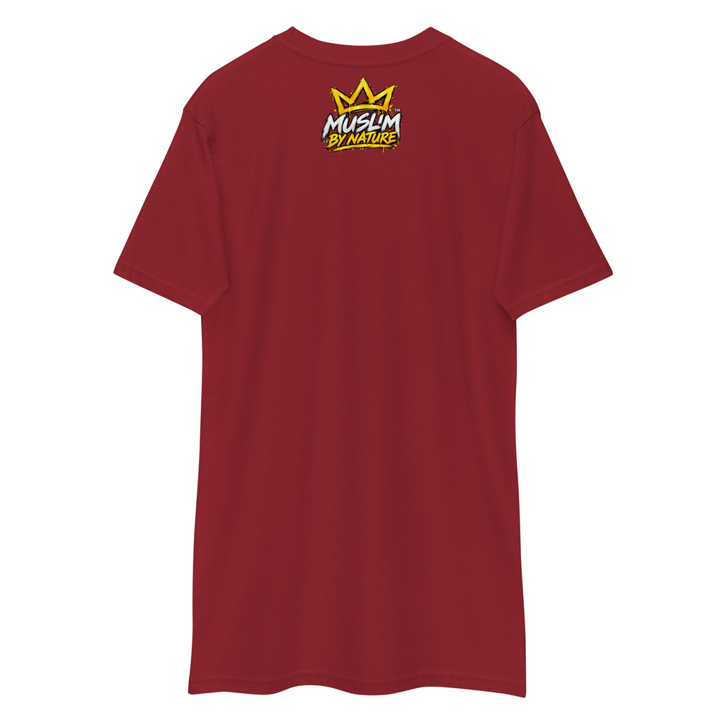Muslim By Nature™ GYM RAT Crown T-shirt in Brick Red, gold and white graffiti-crown Gym Rat design – back view
