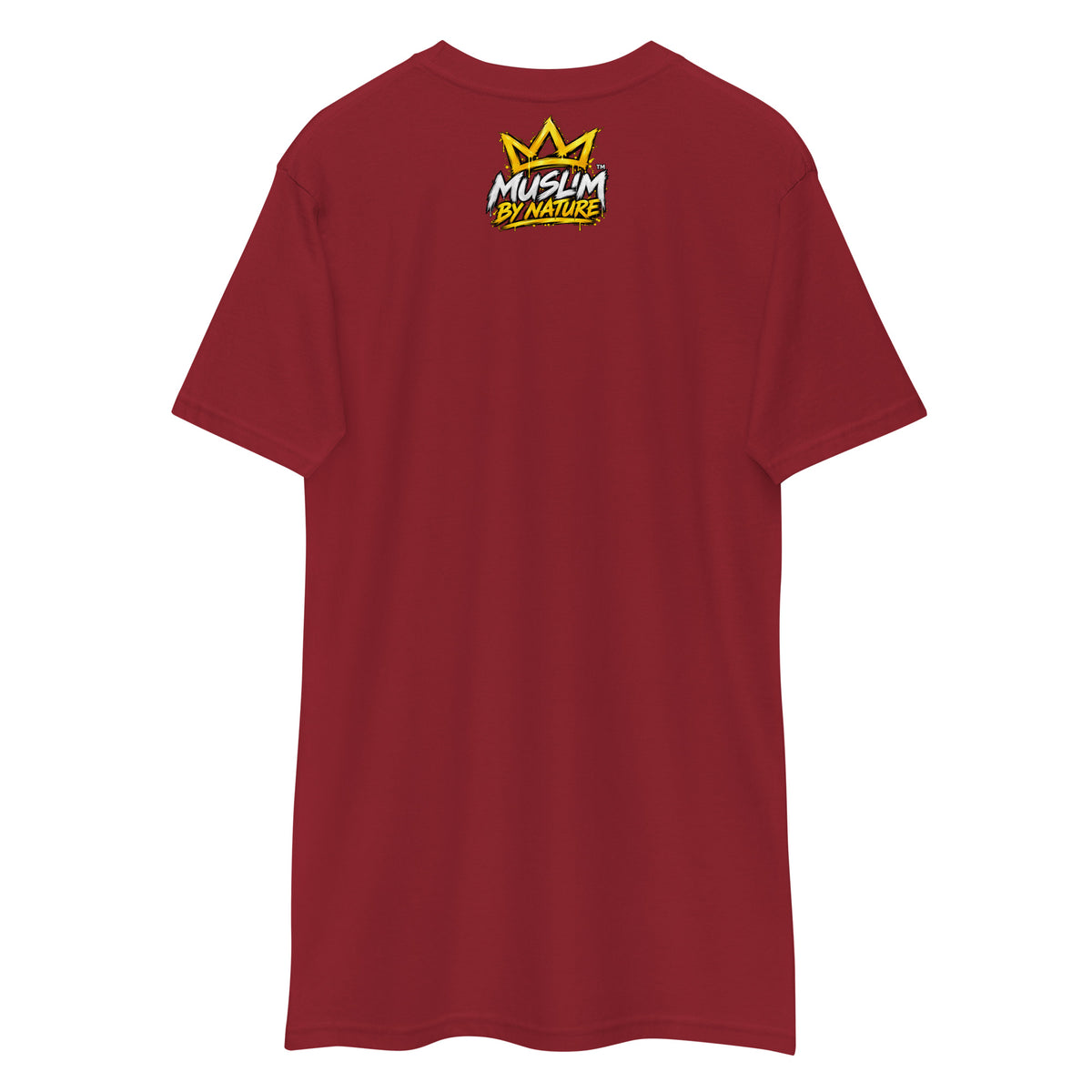 Muslim By Nature™ GYM RAT Crown T-shirt in Brick Red, gold and white graffiti-crown Gym Rat design – back view