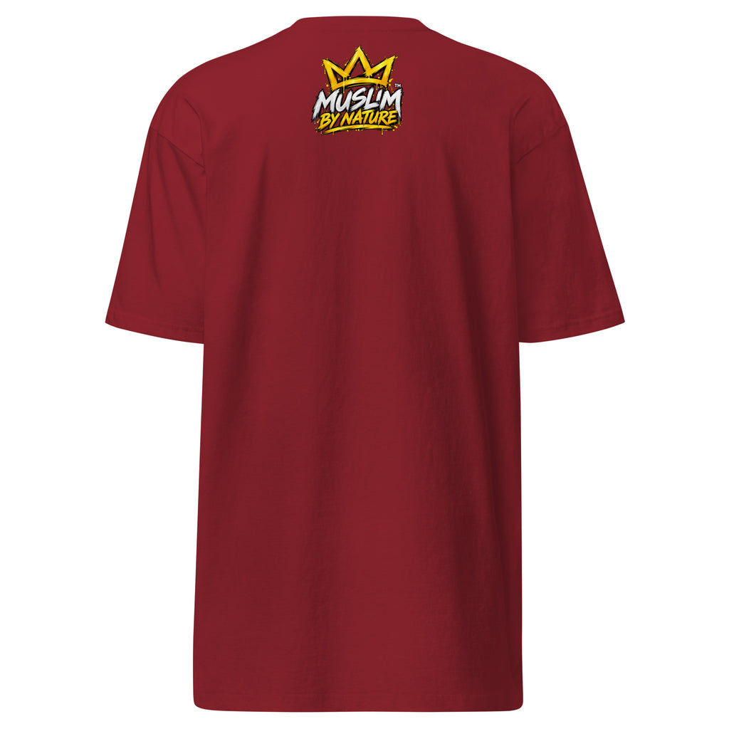 Muslim By Nature™ GYM RAT Crown T-shirt in Brick Red, gold and white graffiti-crown Gym Rat design – back view