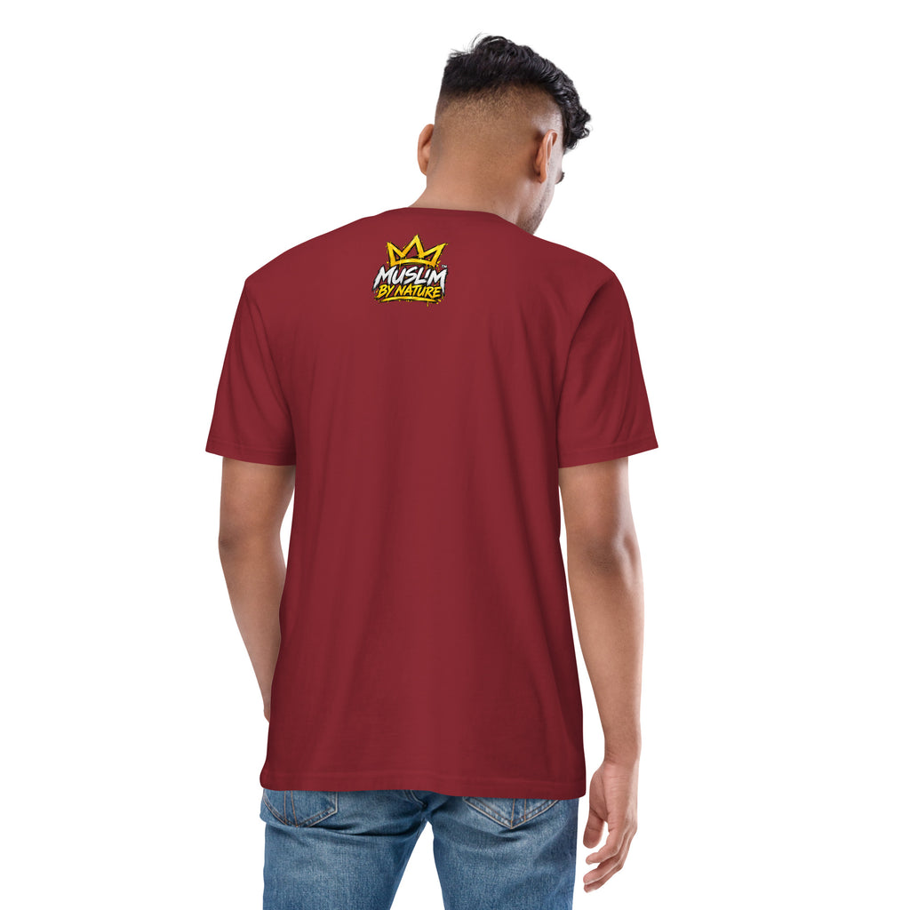 Muslim By Nature™ GYM RAT Crown T-shirt in Brick Red, gold and white graffiti-crown Gym Rat design – back view