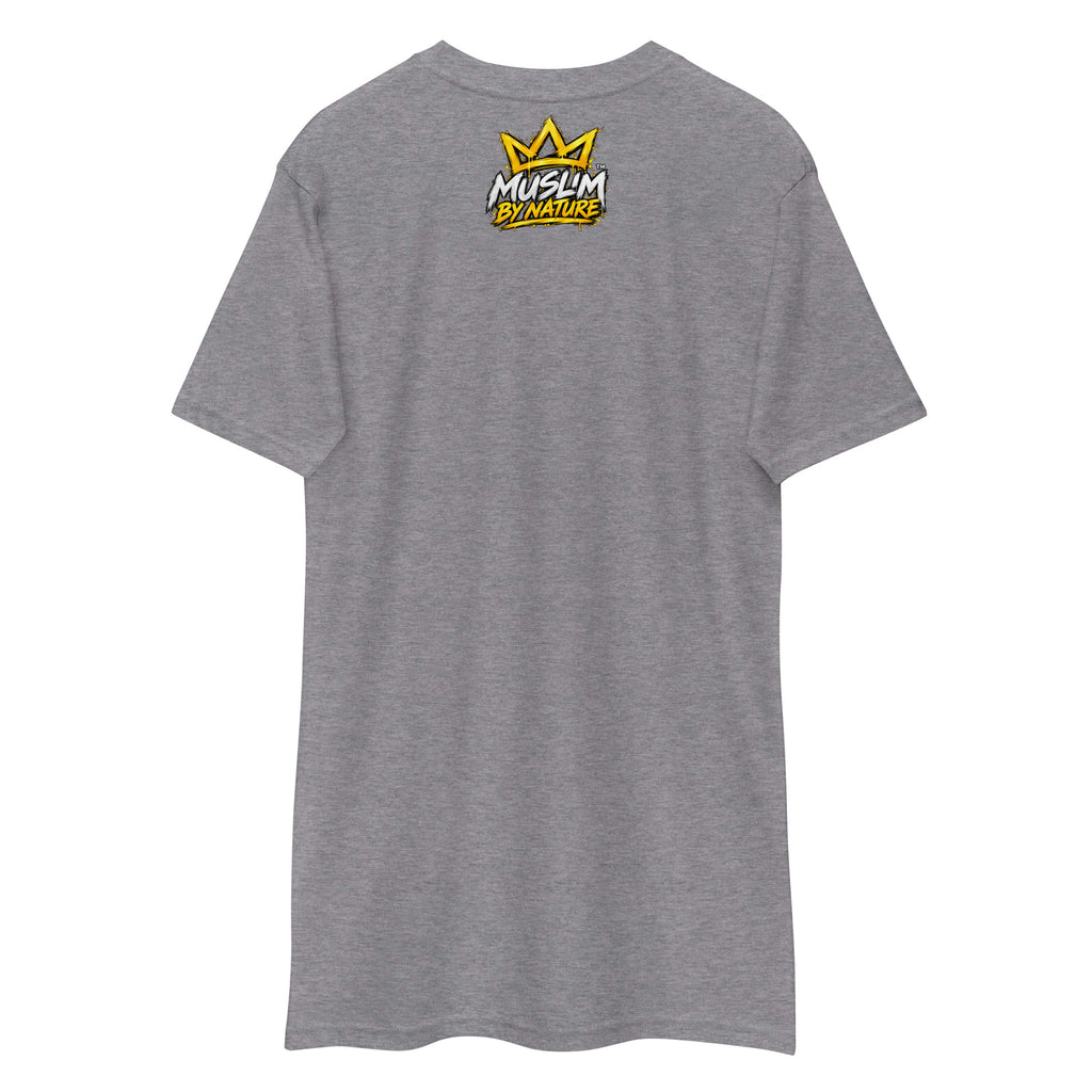 Muslim By Nature™ GYM RAT Crown T-shirt in Carbon Grey, gold and white graffiti-crown Gym Rat design – back view