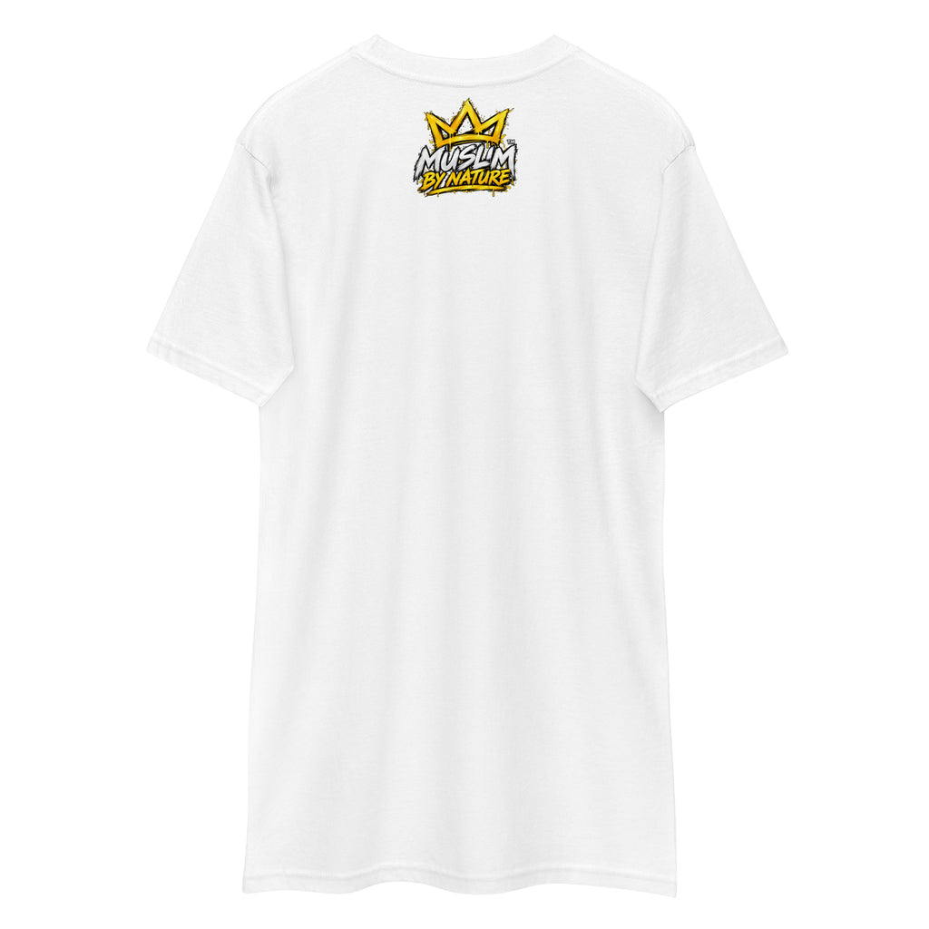 Muslim By Nature™ GYM RAT Crown T-shirt in White, gold and white graffiti-crown Gym Rat design – back view