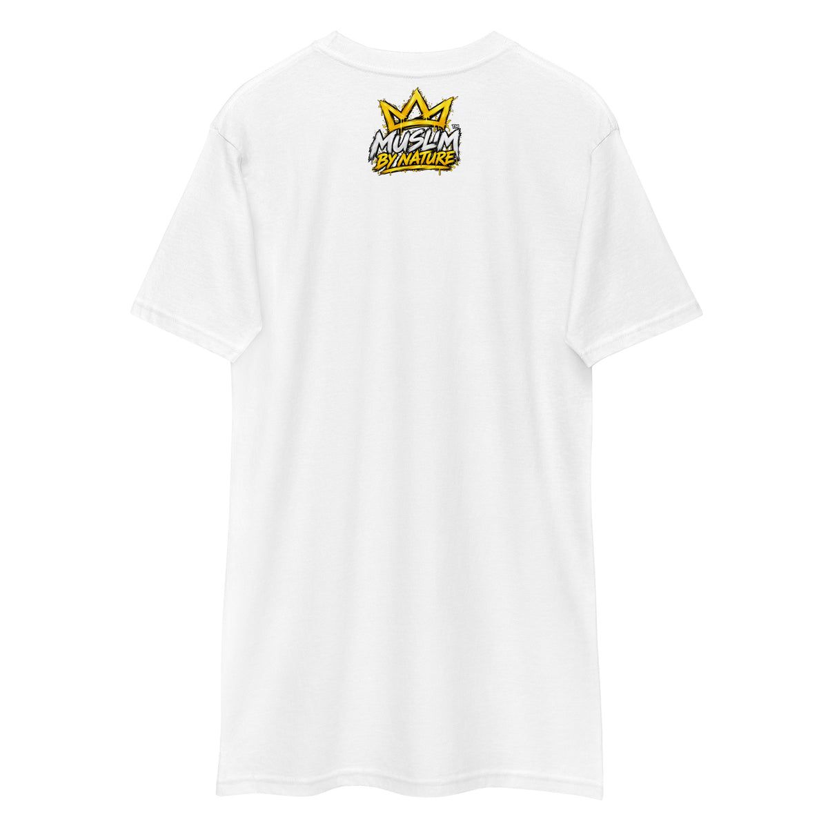 Muslim By Nature™ GYM RAT Crown T-shirt in White, gold and white graffiti-crown Gym Rat design – back view