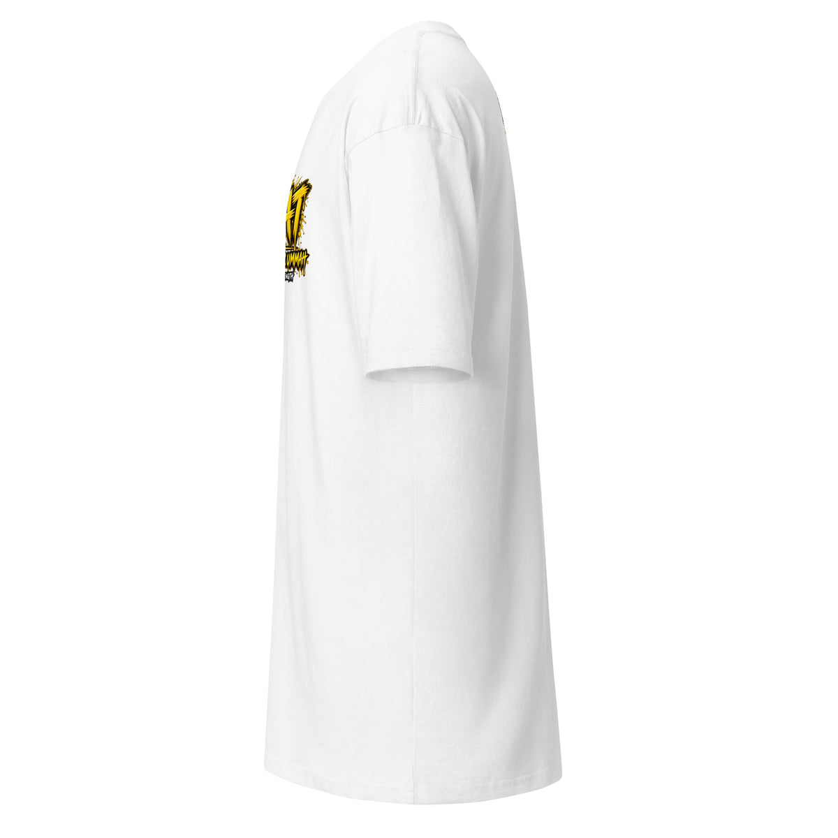 Muslim By Nature™ GYM RAT Crown T-shirt in White, gold and white graffiti-crown Gym Rat design – left side