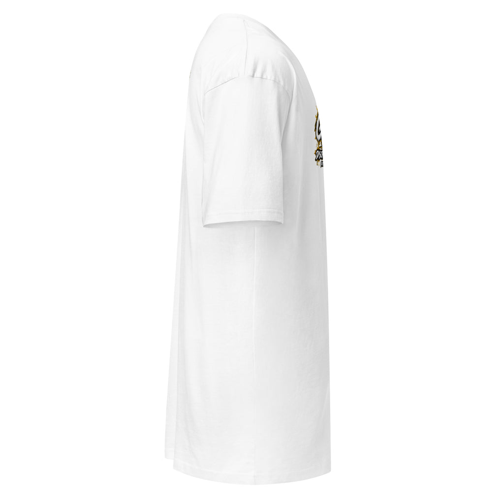 Muslim By Nature™ GYM RAT Crown T-shirt in White, gold and white graffiti-crown Gym Rat design – right side