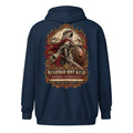Muslim By Nature™ LEGACIES №03 Nusaybah (RA) zip hoodie in Navy, bronze and oxblood vintage artwork – back view