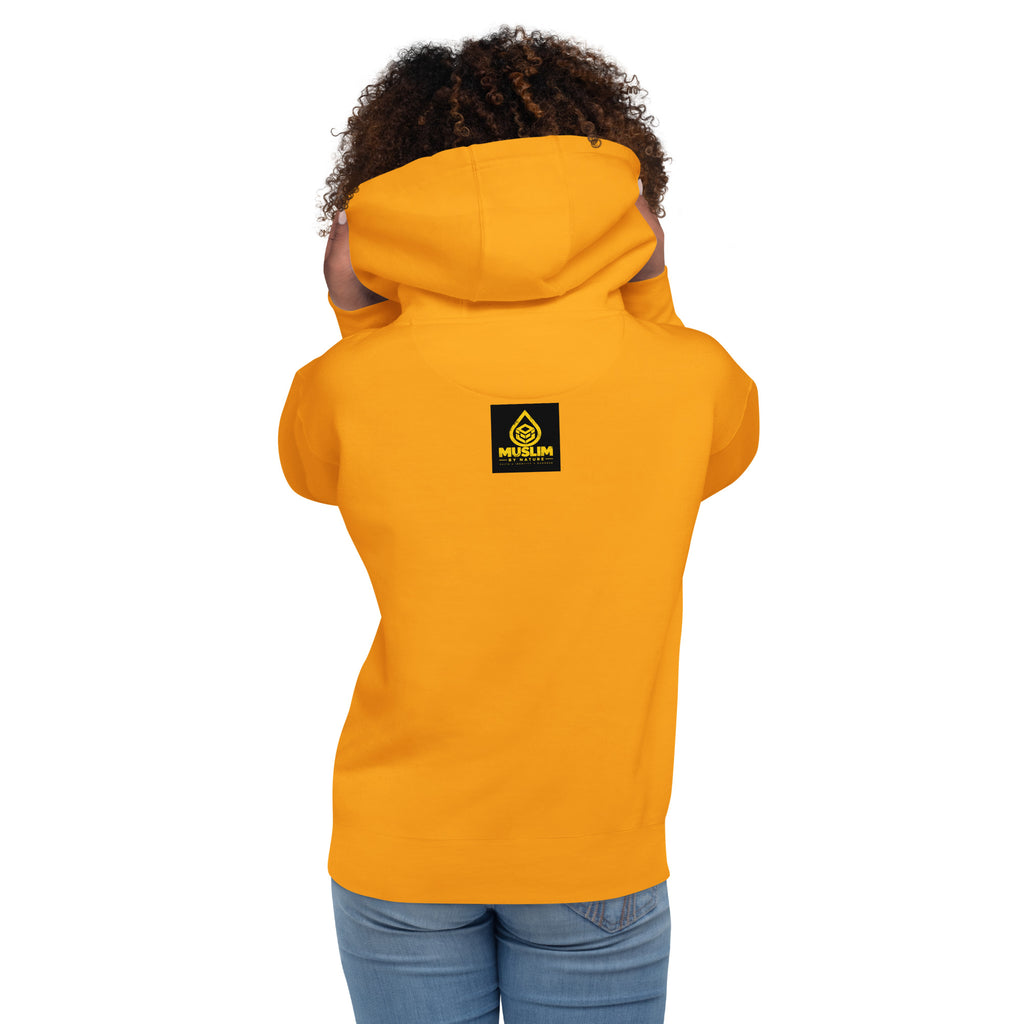 Muslim By Nature™ FREE PALESTINE United For Palestine hoodie in Team Gold, United For Palestine statement print – back view