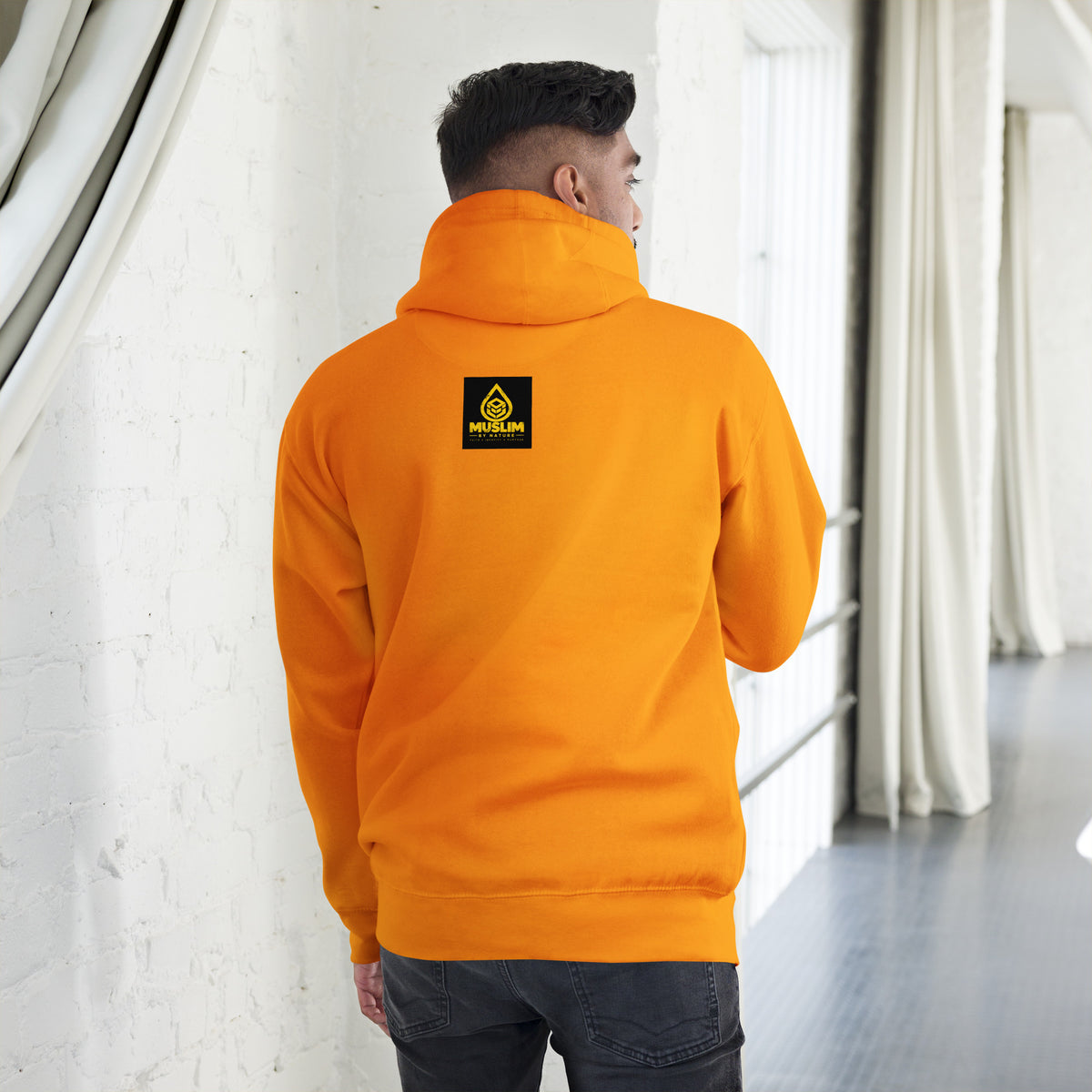 Muslim By Nature™ FREE PALESTINE United For Palestine hoodie in Team Gold, United For Palestine statement print – back view