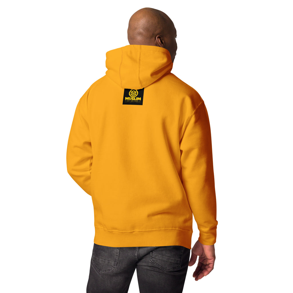 Muslim By Nature™ FREE PALESTINE United For Palestine hoodie in Team Gold, United For Palestine statement print – back view