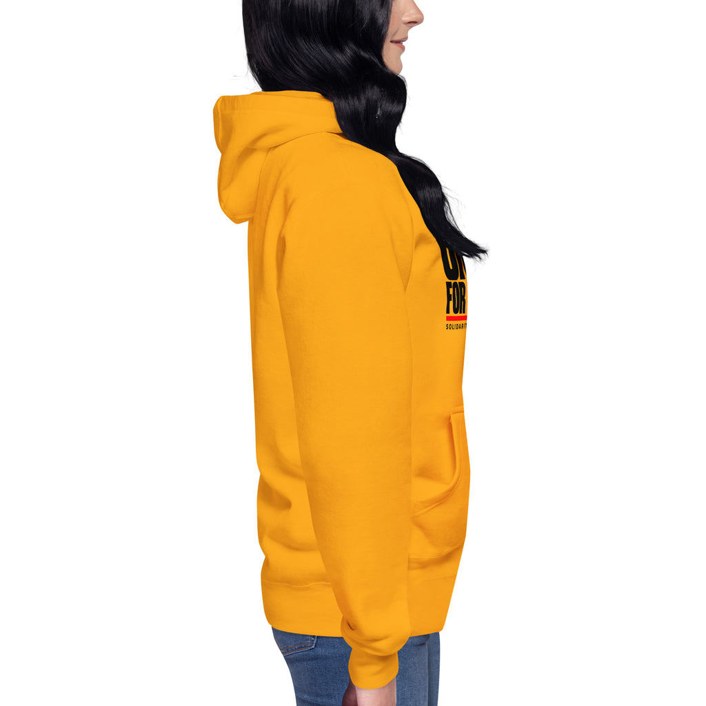 Muslim By Nature™ FREE PALESTINE United For Palestine hoodie in Team Gold, United For Palestine statement print – right side