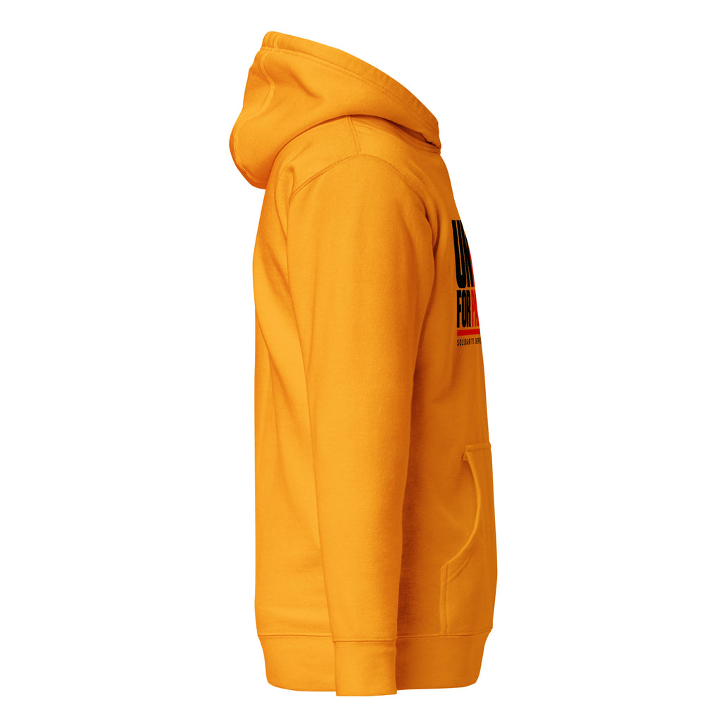 Muslim By Nature™ FREE PALESTINE United For Palestine hoodie in Team Gold, United For Palestine statement print – right side
